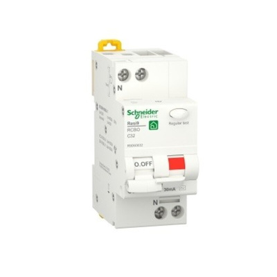 Schneider Electric RCBO, 32A Current Rating, 1P Poles, 30mA Trip Sensitivity, Resi9 Range