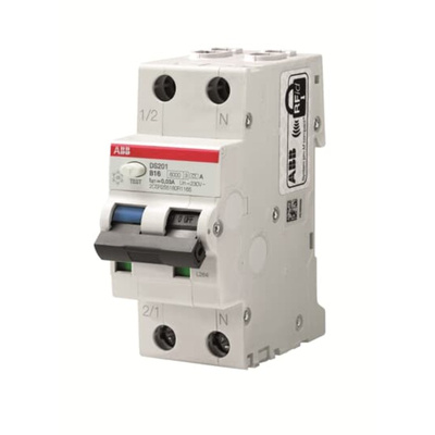 ABB RCBO, 6A Current Rating, 2P Poles, 30mA Trip Sensitivity