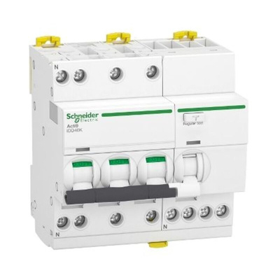 Schneider Electric RCBO, 32A Current Rating, 3P+N Poles, 30mA Trip Sensitivity, Type C, Acti9 Range