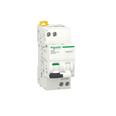 Schneider Electric RCBO, 20A Current Rating, 1P+N Poles, 300mA Trip Sensitivity, Type C, Acti9 Range