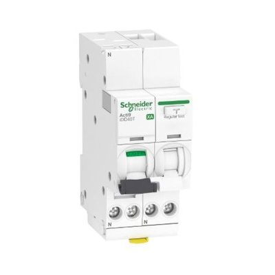 Schneider Electric RCBO, 20A Current Rating, 1P+N Poles, 30mA Trip Sensitivity, Type C, Acti9 Range