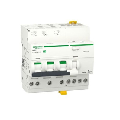 Schneider Electric RCBO, 25A Current Rating, 3P+N Poles, 30mA Trip Sensitivity, Type C, Acti9 Range