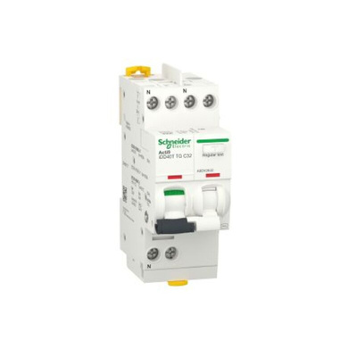 Schneider Electric RCBO, 20A Current Rating, 1P+N Poles, 30mA Trip Sensitivity, Type C, Acti9 Range