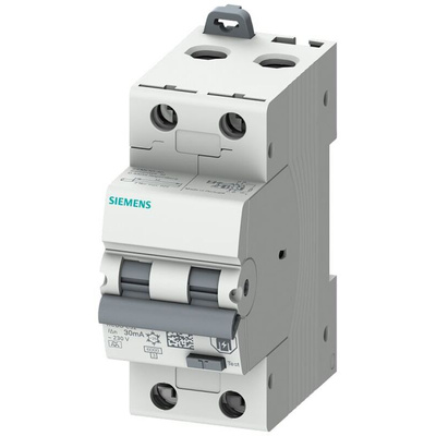 Siemens RCBO, 13A Current Rating, 2P Poles, 30mA Trip Sensitivity, Type B, Sentron Range