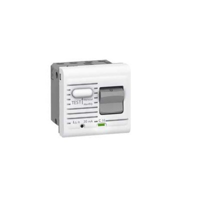 Legrand RCBO, 10A Current Rating, 2P Poles, 10mA Trip Sensitivity, Type A, Mosaic Range