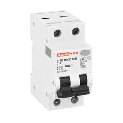 Lovato RCBO, 13A Current Rating, 1P + N Poles, 30mA Trip Sensitivity, Type A, P1RE1NC Range