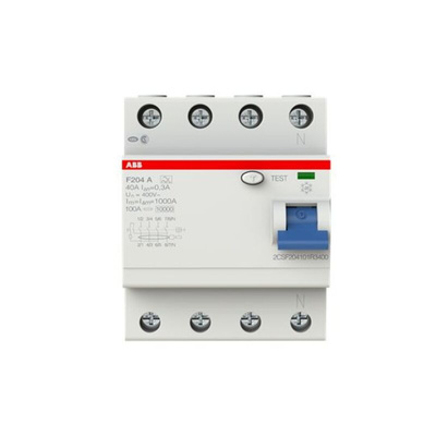ABB F200 RCCB, 40A, 4 Pole, 300mA, Type A, 230/400V ac