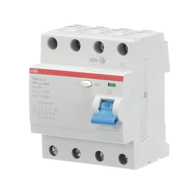 ABB F200 RCCB, 63A, 4 Pole, 30mA, Type A, 230/400V ac