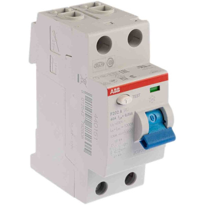 ABB F200 RCCB, 40A, 2 Pole, 30mA, Type A, 230V