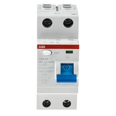 ABB F200 RCCB, 25A, 2 Pole, 30mA, Type AC, 230V