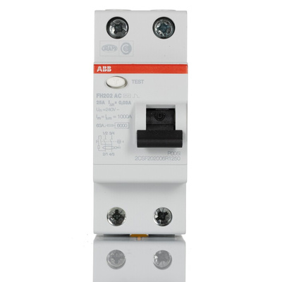 ABB FH200 RCCB, 25A, 2 Pole, 30mA, Type AC, 230V