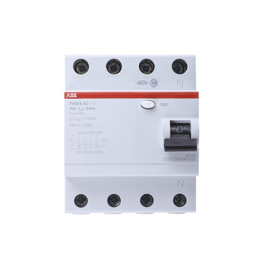 ABB FH200 RCCB, 40A, 4 Pole, 30mA, Type AC