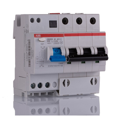 ABB RCBO, 16A Current Rating, 3P Poles, 30mA Trip Sensitivity, Type B, System Pro M Compact Range