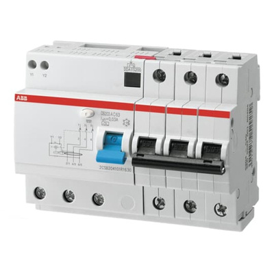 ABB RCBO, 40A Current Rating, 3P Poles, 30mA Trip Sensitivity, System Pro M Compact Range