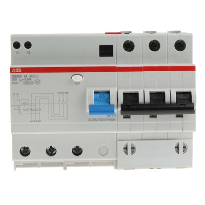 ABB RCBO, 63A Current Rating, 3P Poles, 30mA Trip Sensitivity, System Pro M Compact Range