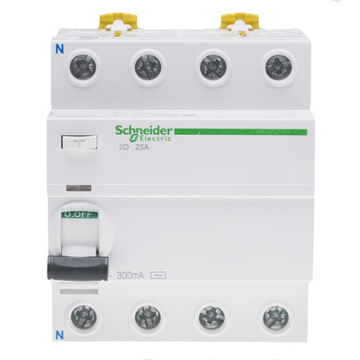 Schneider Electric iID RCCB, 25A, 4 Pole, 300mA, 380 → 415V ac