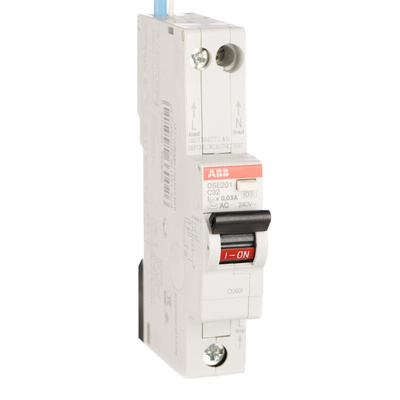 ABB RCBO, 32A Current Rating, 1P+N Poles, 30mA Trip Sensitivity, Type C, System Pro M Compact Range