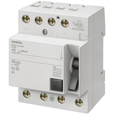 Siemens 5SM3 RCCB, 63A, 4 Pole, 300mA, Type A, 400V ac