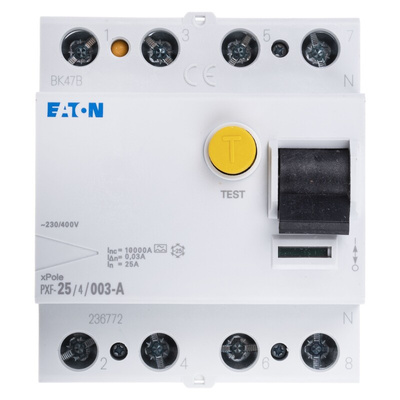 Eaton PXF-A RCCB, 25A, 3P+N Pole, 30mA, Type A, 400V ac