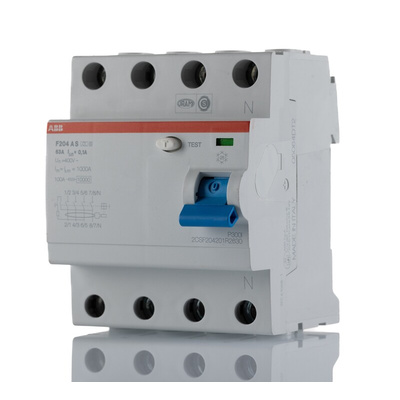 ABB F200 RCCB, 63A, 4 Pole, 100mA, Type A, 230/400V ac