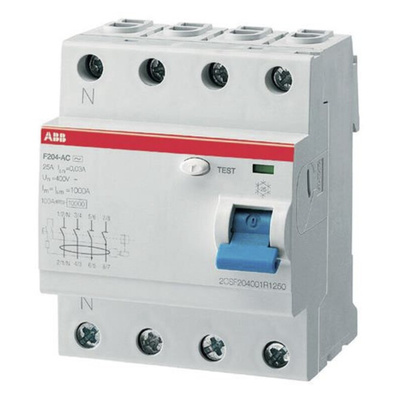 ABB FH200 RCCB, 63A, 4 Pole, 30mA, Type AC