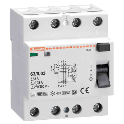 Lovato P1RC RCCB, 63A, 4 Pole, 30mA, Type B