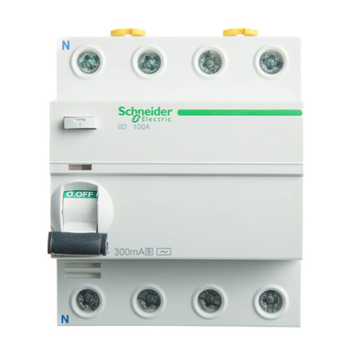 Schneider Electric A9 RCCB, 100A, 4 Pole, 300mA, Type AC, 415V ac