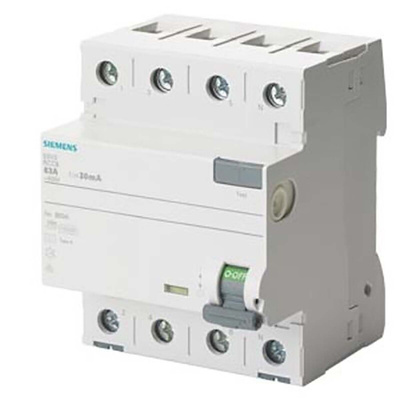 Siemens 5SV3 RCCB, 40A, 4 Pole, 30mA, Type F, 400V ac
