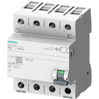 Siemens 5SV3 RCCB, 80A, 4 Pole, 300mA, 400V ac