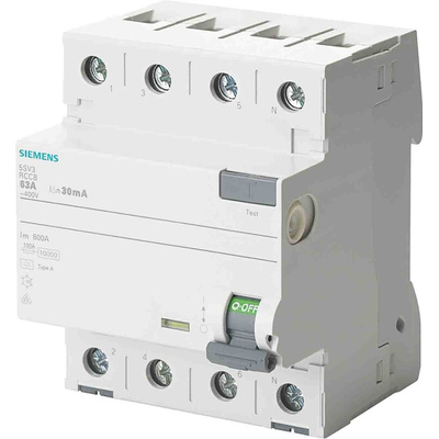 Siemens 5SV3 RCCB, 40A, 4 Pole, 300mA, Type A, 500V ac