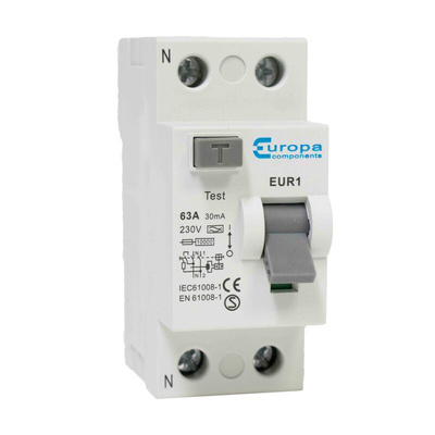 Europa EUR1 RCCB, 25A, 2 Pole, 30mA, Type A, 230V ac