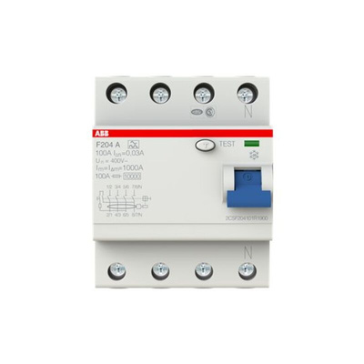 ABB F200 RCCB, 100A, 4 Pole, 30mA, Type A, 230V ac