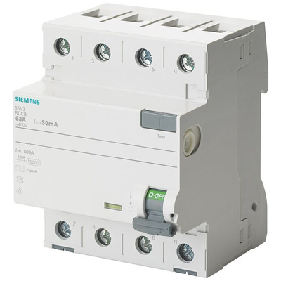 Siemens 5SV3342 RCCB, 25A, 4 Pole, 30mA, Type A, 400V ac