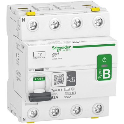 Schneider Electric iID RCCB, 63A, 4 Pole, 30mA, Type B-SI, 400V ac