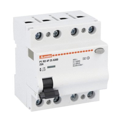 Lovato P1RD MCCB, 25A, 4 Pole, 300mA, Type A, 230 or 400V ac