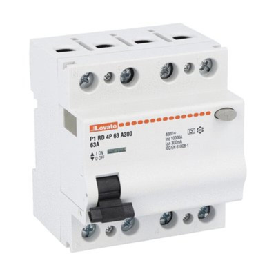 Lovato P1RD MCCB, 63A, 4 Pole, 300mA, Type A, 230 or 400V ac
