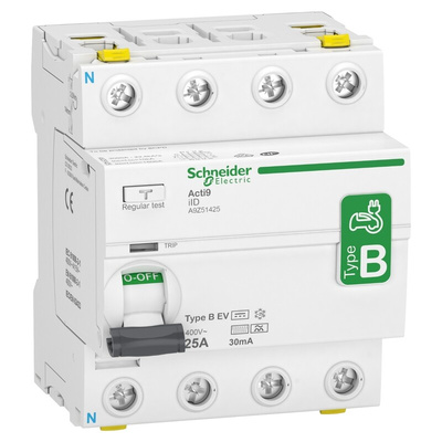 Schneider Electric A9Z RCCB, 25A, 4 Pole, 30mA, Type B-EV, 400V ac