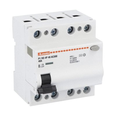 Lovato P1RD Residual Current Circuit Breaker, 40A, 4P Pole, 300mA, Type AC, 230 V ac, 400 V ac