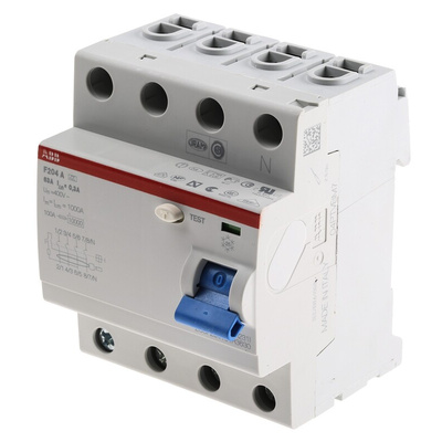ABB F200 RCCB, 63A, 4 Pole, 300mA, Type A