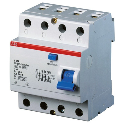 ABB F200 RCCB, 25A, 4 Pole, 300mA, Type A