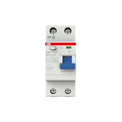 ABB F200 RCCB, 25A, 2 Pole, 300mA, Type A, 230V