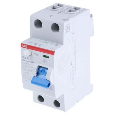 ABB F200 RCCB, 40A, 2 Pole, 30mA, Type AC, 230V ac