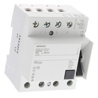 Siemens 5SM3 RCCB, 40A, 4 Pole, 30mA, Type A, 400V ac