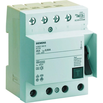 Siemens 5SM3 RCCB, 80A, 4 Pole, 30mA, Type B, 400V ac