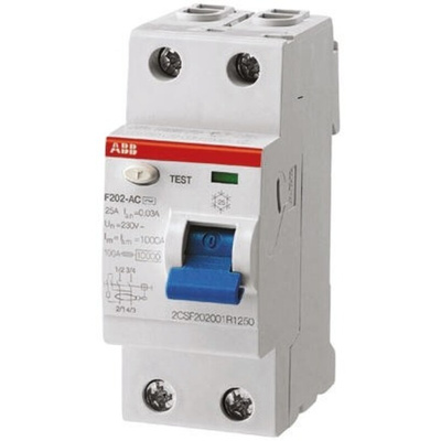 ABB F200 RCCB, 63A, 2 Pole, 300mA, Type A