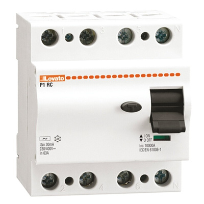 Lovato P1RC RCCB, 25A, 3P+N Pole, 300mA, Type AC