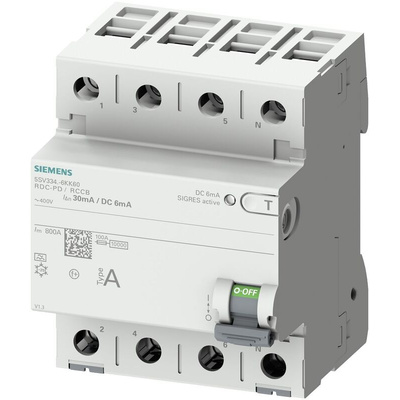Siemens RCCB, 63A, 4 Pole, 30mA, Type A, 400V
