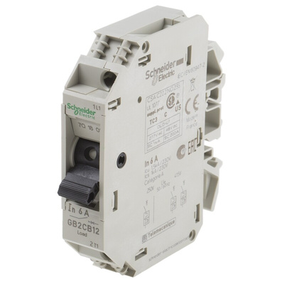 Schneider Electric Thermal Circuit Breaker - GB2 Single Pole 277V ac Voltage Rating DIN Rail Mount, 6A Current Rating