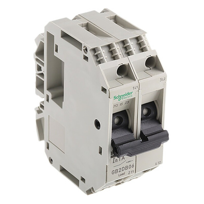Schneider Electric Thermal Circuit Breaker - GB2 2 Pole 277V ac Voltage Rating DIN Rail Mount, 1A Current Rating