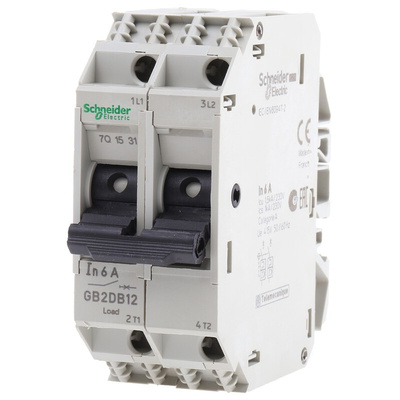 Schneider Electric Thermal Circuit Breaker - GB2 2 Pole 277V ac Voltage Rating DIN Rail Mount, 6A Current Rating